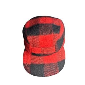 Vintage Hunting Hat Trapper Buffalo Red Black Plaid Flannel Ear Flaps Pacific Co